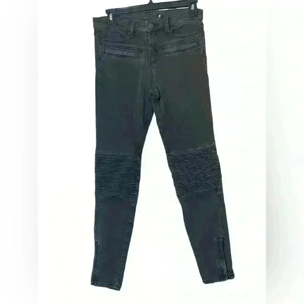 Zara Slim‎ Fit Medium Rise Black Moto Jeans with Zipper Ankle Size 4